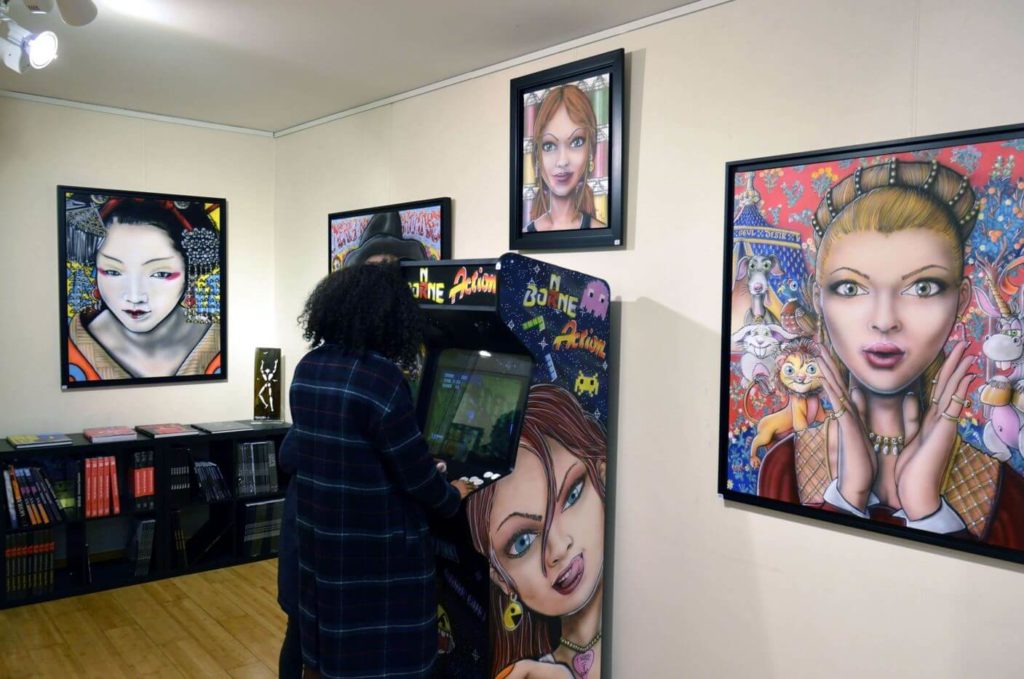 Joueurs borne arcade galerie art